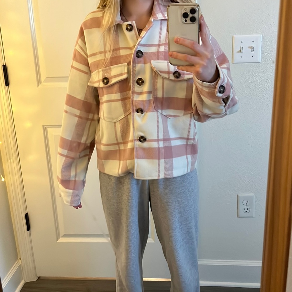 pink plaid shacket